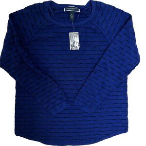 Karen Scott Sweater M Oversize Cotton Boxstitched Curved-Hem Long Sleeve Blue